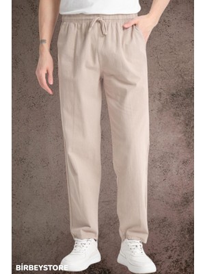 Yazlık Keten Pantolon Ham Bez Eşofman Beli Lastikli Unisex Rahat Kalıp Hambez Büyük Beden Alt Eşofman %100 Pamuk