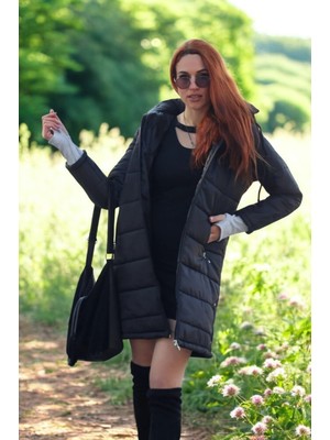 Kışlık Su Geçirmez Eldiven Detaylı Uzun Şişme Mont