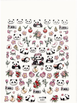 New Obsessions Panda Ve Çiçek Desenli Tırnak Süsü Tırbak Sticker