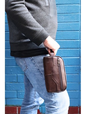 Willpolo   Deri Kahverengi Traşlık El Çantası Portföy Çanta Seyahat Çanta