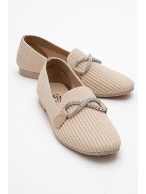 Ccway Kadın Taşlı Triko Ayakkabı Bej