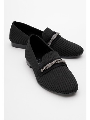 Ccway Kadın Taşlı Triko Ayakkabı Siyah