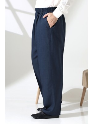 Erkek Beli Lastikli Cepli Hac Umre Kumaş Şalvar Pantolon - Petrol(Isr)