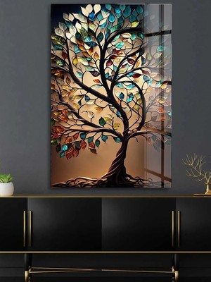 Taulart Renki Elmas Yapraklı Ağaç Görseli Kırılmaz Cam Tablo Ev Hediyesi Iş Yeri Hediyesi Lüks Cam Tablo