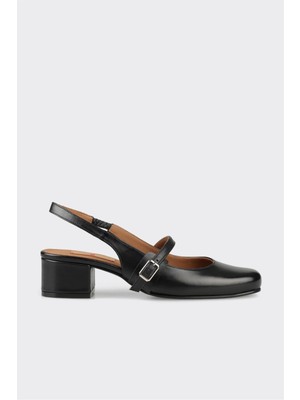 Elle Siyah Deri Kadın Topuklu Ayakkabı
