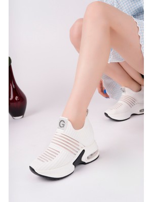 Guja Kadın Ithal Örme Beyaz Triko Gizli Dolgu Topuk Sneaker