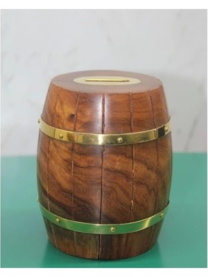 Pirinç Detaylı Fıçı Kumbara Model 4