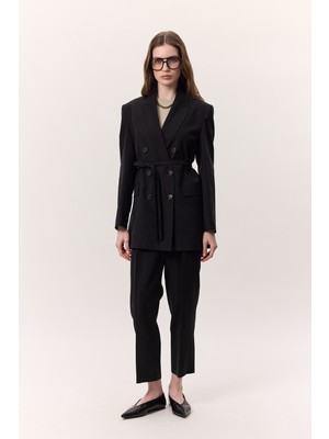 Tencel Pileli Pantolon Siyah