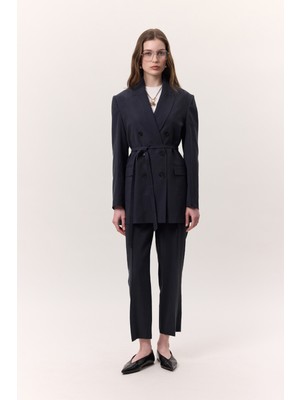 Tencel Pileli Pantolon Indigo