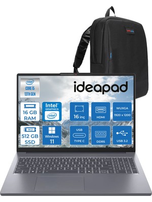 Lenovo Ideapad Slim 3 16IRH10 Intel Core I5 13420H 16GB 512GB SSD Windows 11 Home 16" Wuxga (1920X1200) IPS 300NITS Taşınabilir Bilgisayar 83K2001UTRH01 + Zetta Çanta