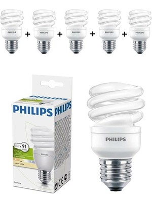 Philips 2700K (Sarı Işık) Enerji Tasarruflu Spiral Ampul (6 Adet) - 1884