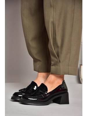 Fox Shoes T820145408 Siyah Rugan Kalın Topuklu Kadın Ayakkabı