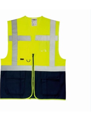 Uniwest UW-211 Reflektörlü Cepli Mühendis Ikaz Yeleği Sarı-Lacivert