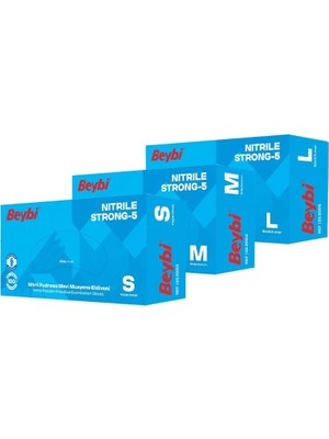 Beybi Strong-5 Pudrasız Nitril Muayene Eldiveni (100 Adet/kutu)