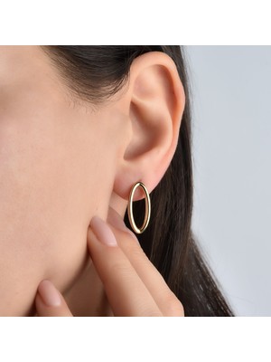 Nox Jewelry 14 Ayar Altın Kaplama Modern Oval Çivili Gümüş Küpe - E00285