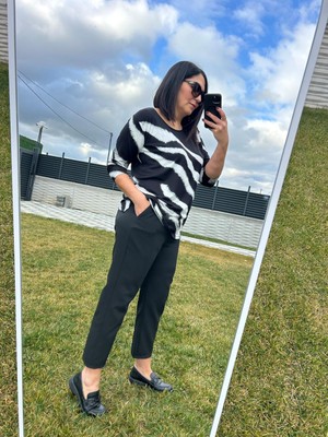 Kadın Büyük Beden Krep Kumaş Beli Lastikli Siyah Rahat Pantolon - BGP76