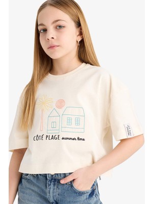 DeFacto Boxy Fit Bisiklet Yaka Baskılı Kısa Kollu Tişört Kız Çocuk E4407A825SM