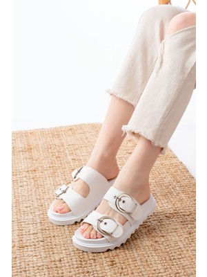 DM-6010 Beyaz Toka Aksesuarlı Günlük Kadın Terlik