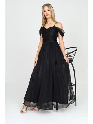 Asortix Kız Çocuk Parlak Sim ve Payet Detaylı Uzun Abiye ELBISE-ABY-0013