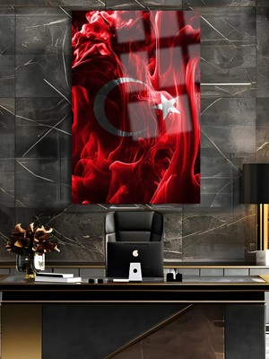 Taulart Tasarım Kırmızı Beyaz Türk Bayrak Kırılmaz Lüks Cam Tablo Ultra Yüksek Çözünürlüklü Ev Hediyesi