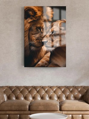 Taulart Sevgili Aslanlar Aslan Ailesi Tablosu Ev Hediyesi Kırılmaz Lüks Modern Cam Tablo