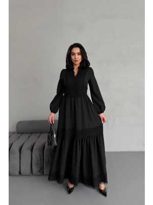 Neşeli Butik Kadın Atlas Kumaş Dantel Detaylı Elbise NBMS2517
