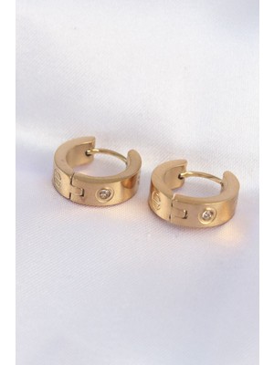 Skygo 316L Çelik Gold Renk Zirkon Taşlı Minimal Model Halka Küpe - TJ-BKP9007