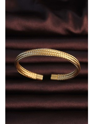 Skygo 316L Çelik Altın Renk Hasır Görünüm Erkek Bileklik - TJ-EB3675