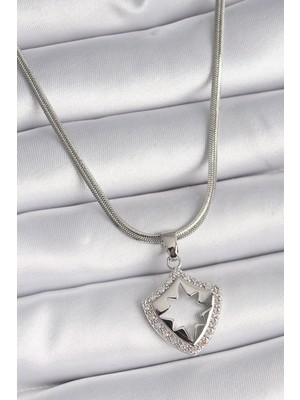 Skygo 316L Çelik Gümüş Renk İtalyan Zincir Zirkon Taşlı Kutup Yıldızı İşleme Model Kadın Kolye - TJ-BKO9535