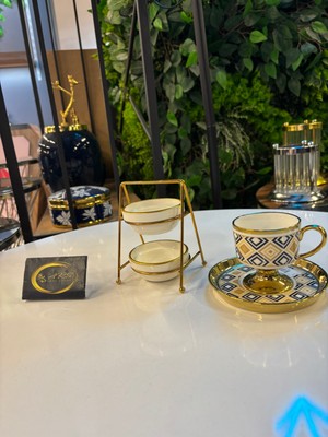 Iki Katlı Standlı Gold Yaldızlı Porselen Tekli Mini Lokumluk, Şekerlik, Sosluk, Kase,sunumluk,modern