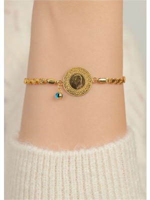 Kuyumcu Nurettin 3.70 gr (Gram) Çeyrek Altın Nazar Boncuklu Künye Bileklik 14 Ayar Altın