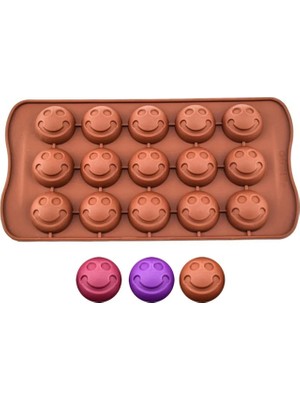 Silikon Kalıp Çikolata ve Buz Gülen Yüz Emoji Şeker Hamuru Kek Kalıbı 15 Li