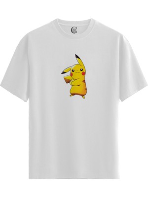 Color Luxe Pikachu Power -  Pamuklu Erkek Beyaz Tişört - Premium Quality