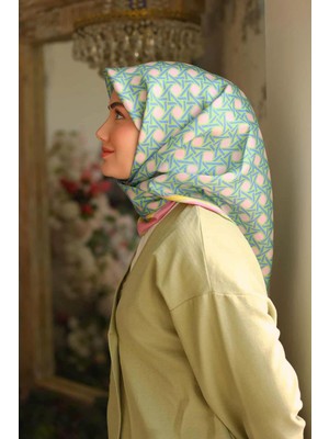 Silk Home Pembe FIST ık Yeşili Karma Desen Tivil İpek Eşarp IST 11424 - 70