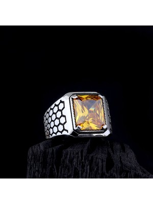 925 Ayar Gümüş Petek Model Zirkon Taşlı Model Erkek Yüzük