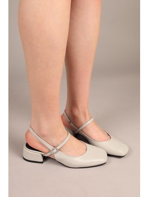 Sasara Taş Tokalı Arkası Açık Babet Gri