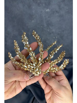 Bal Rengi Çift Taraflı Tarak Büge Gelin Saç Aksesuarı