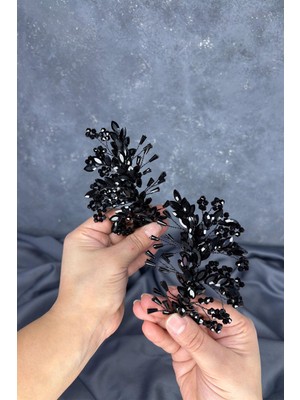 Siyah  Selis Çift Taraflı Gelin Kına Tacı Saç Aksesuarı