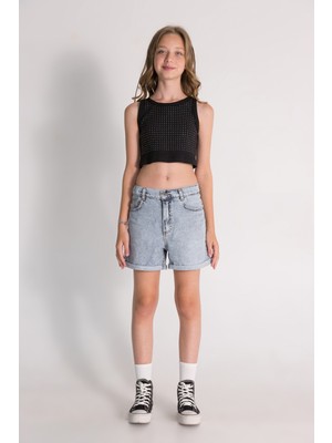 Songül Berik Kız Çocuk Siyah Taşlı Crop