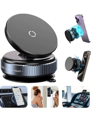 Zebana  K009 360 Derece Dönebilen Vakumlu Magnetik Telefon Tutucu Ayna-Cam-Araba Siyah