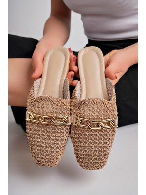 Kadın Taşlı Terlik  Önü Kapalı Hasır Dantel Örme Çeyiz Günlük Sandalet