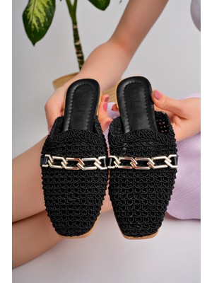 Kadın Taşlı Terlik  Önü Kapalı Hasır Dantel Örme Çeyiz Günlük Sandalet