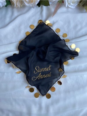 1ADET - Sünnet Annesi Yazılı Nakışlı Kına ve Düğün Halay Mendili - Şifon Kumaş