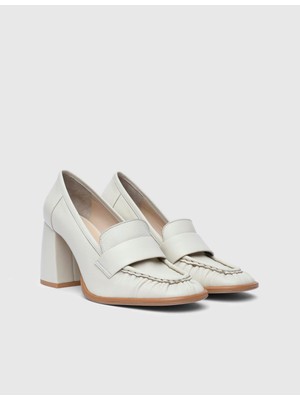 Marlies Hakiki Deri Kadın Bej Topuklu Ayakkabı