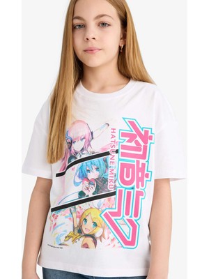 DeFacto Kız Çocuk Hatsune Miku Relax Fit Bisiklet Yaka Kısa Kollu Tişört E6516A825HS