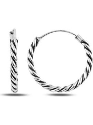 925 Ayar 20mm Burgu Model Oksitli Halka Bayan Küpe