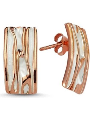 925 Ayar Şık Tasarım Ağaç Kabuğu Mineli Dikdörtgen Kadın Küpe