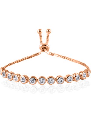 Gümüş Suyolu Rose Kaplama Asansör Kilitli Bayan Bileklik