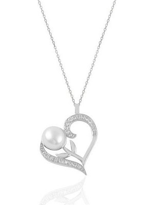 925 Ayar Kalpli Inci Taşlı Kadın Gümüş Kolye