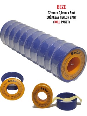 BEZE (10'lu Paket) 12 mm x 0.1 mm x 8mt Doğalgaz Teflon Bant
